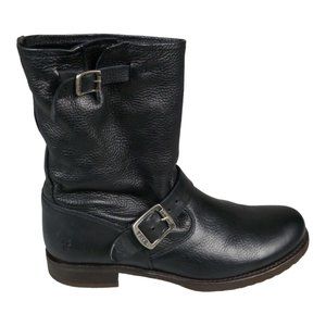 Frye Veronica Short Slouchy Black Boot Double Buckle Flat Moto Biker 9B #960